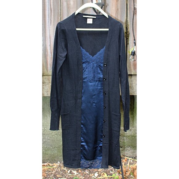 Nolita - "2 in 1" Cotton Cashmere Sweater Dress, Black + Blue Lace Inset, Large - Picture 3 of 9